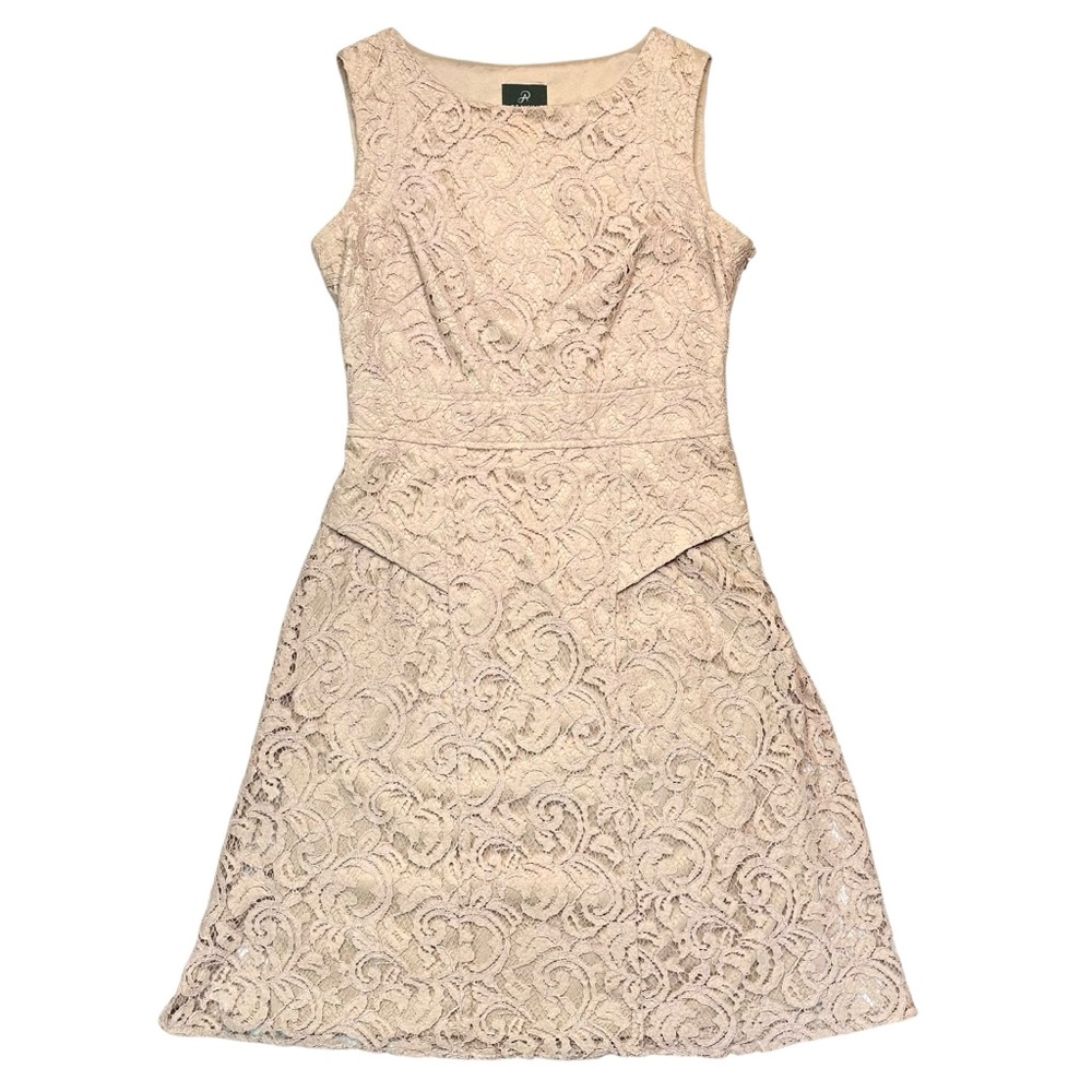 Adrianna Papell Lace Cocktail Dress Blush Beige Romantic Coquette Sleeveless 6 - Picture 7 of 16